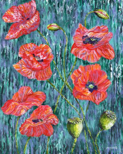 contemporary poppies flower art painting for sale