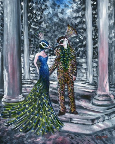 peacock wedding surrealist art painting for sale