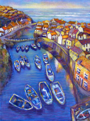 staithes harbour, north yorkshire seaside art painting for sale