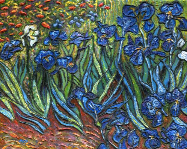 van gogh tribute irises art painting for sale