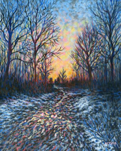 winter sunset forest path painting for sale
