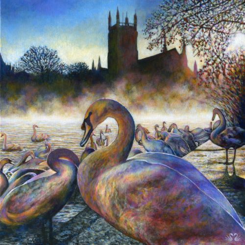 worcester cathedral swans art painting for sale