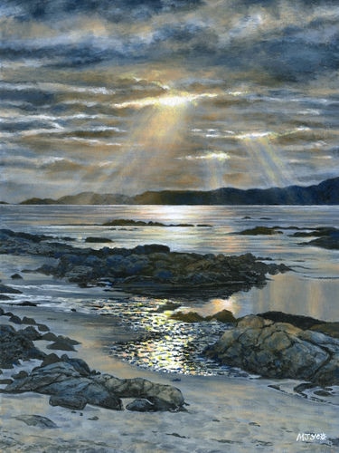 beach sunset painting, Isle of Mull, Fidden beach, Scotland art for sale