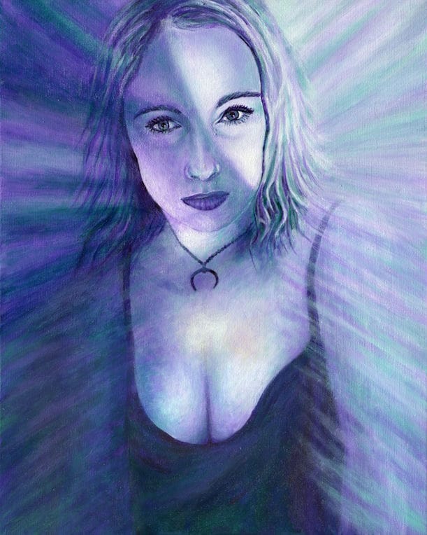 beautiful woman in purple portrait painting for sale