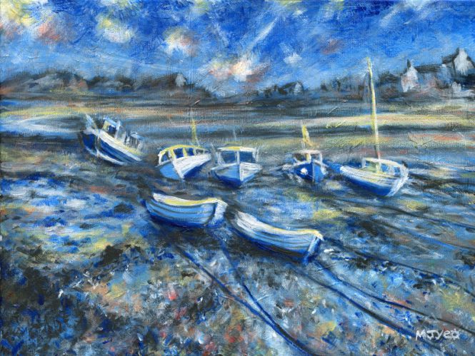 fishing boats at cemaes bay anglesey art painting for sale