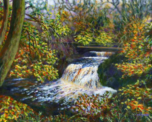 Hamsterley Forest waterfall art painting for sale