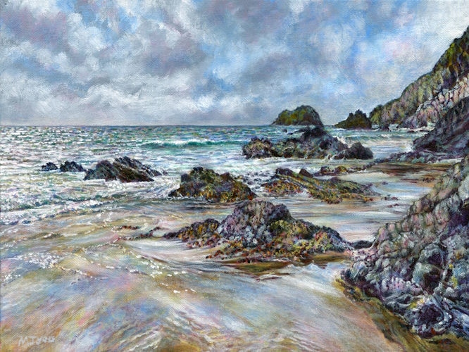 Pembrokeshire seascape art painting of Traeth Llfyn beach for sale