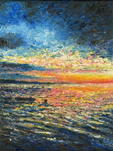 original oil painting, seascape sunset art for sale