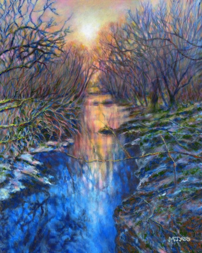 Welsh stream reflections art painting for sale