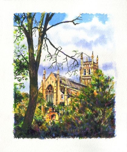 worcester cathedral art original painting for sale