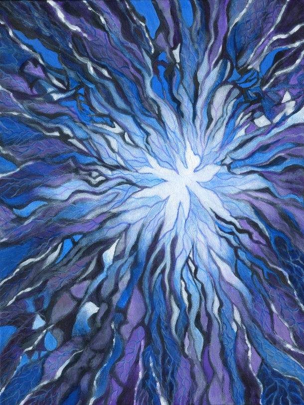 abstract painting in blue and purple for sale