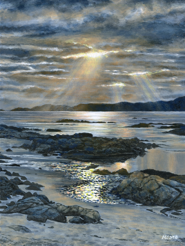 beach sunset painting, Isle of Mull, Fidden beach, Scotland art for sale