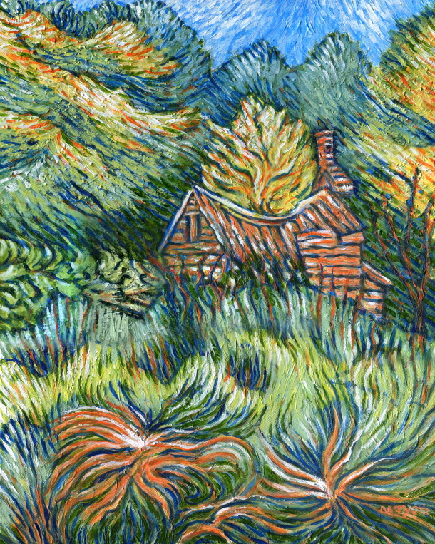 barn ruin van gogh style art painting for sale