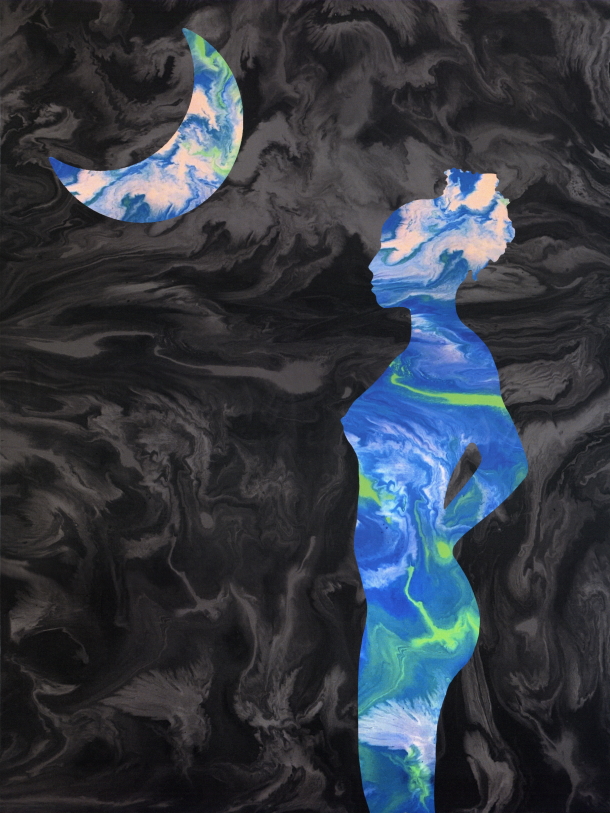 woman and moon contemporary art painting for sale